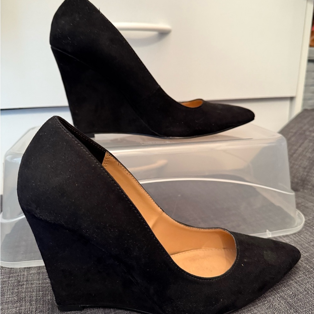 Express Black Suede Wedges